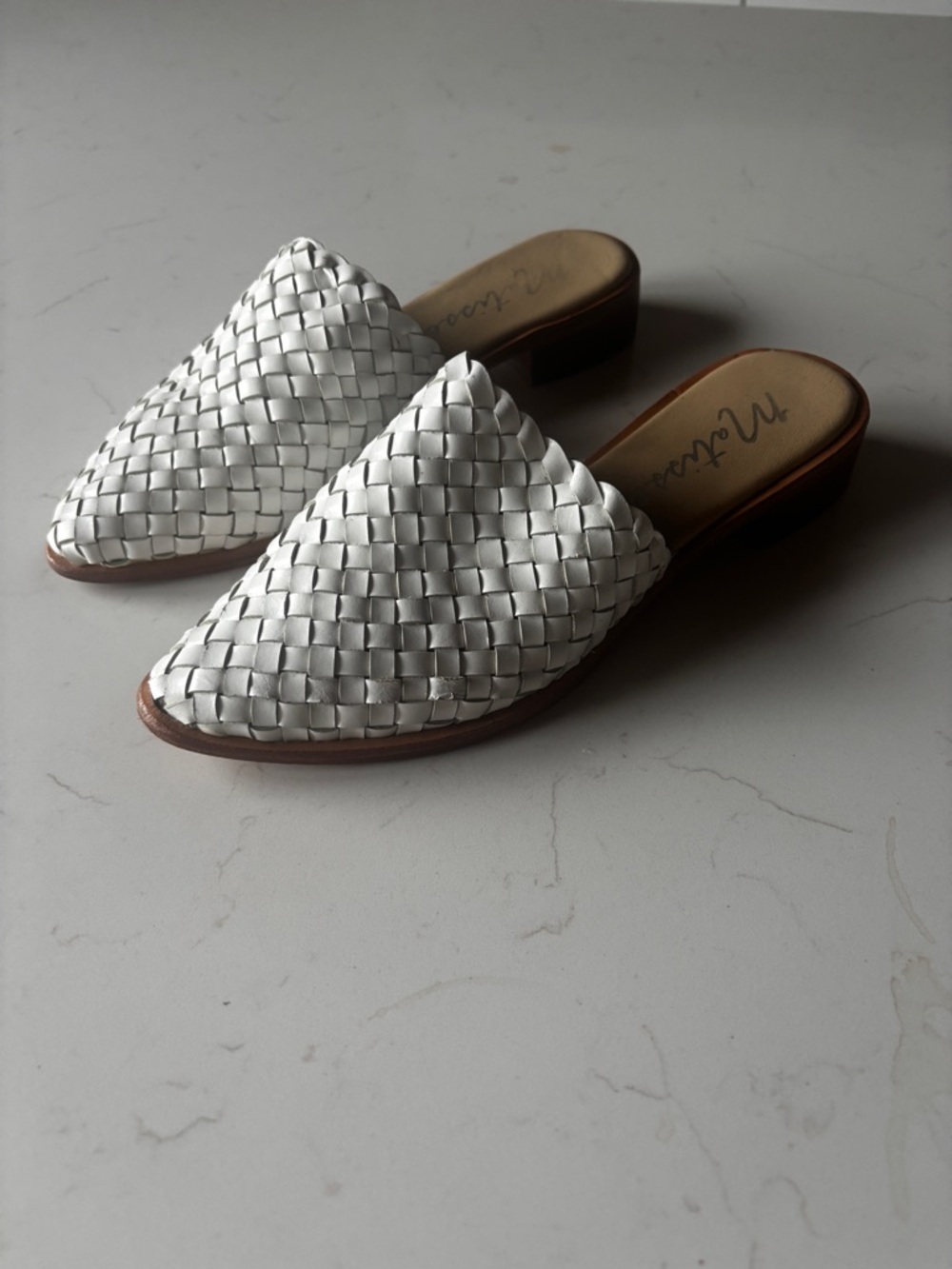 Matisse Anthro White Leather Woven Pointed Mule Slides Sandals Heels 9